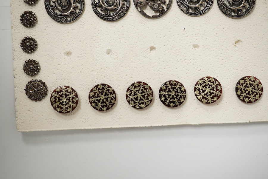 Five assorted sets of late 19th / early 20th century buttons;, Condition - the small cut steel buttons are tarnished